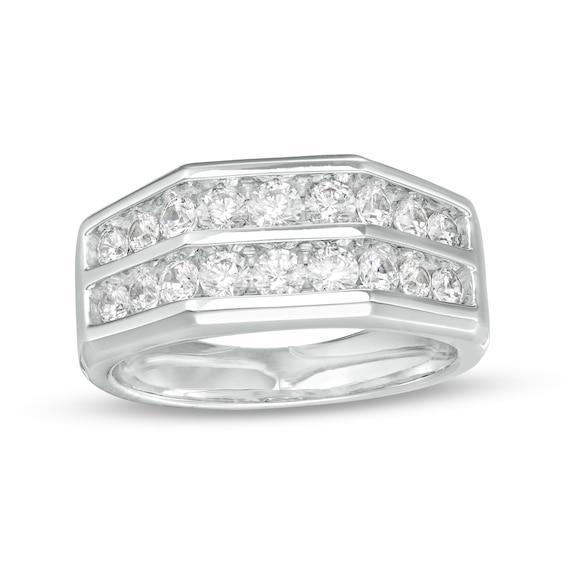 Men's 1-1/2 CT. T.w. Diamond Double Row Wedding Band in 10K White Gold Product Image