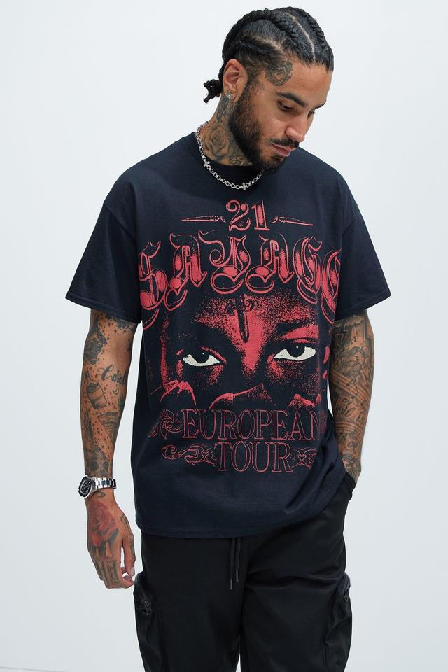 21 Savage European Tour Oversize Short Sleeve Tee - Black Product Image