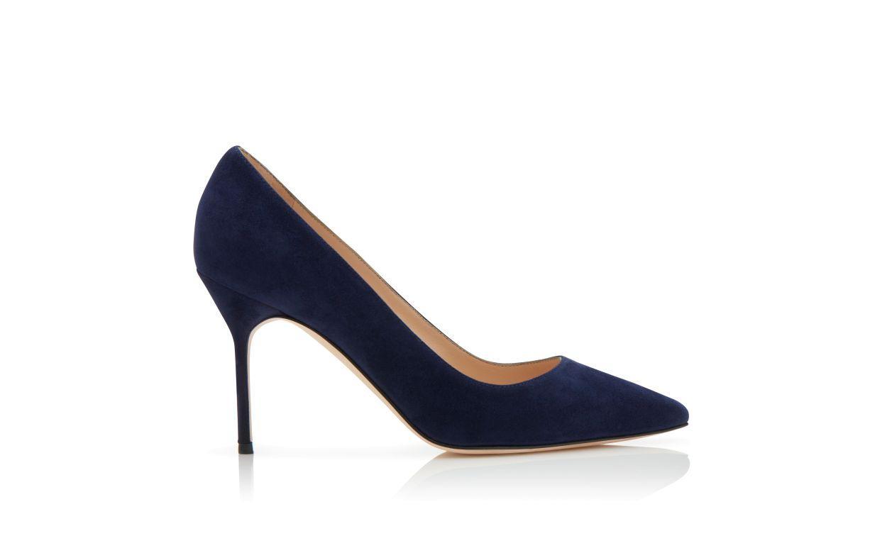 BB 90 Navy Blue Suede Pointed Toe Pumps Product Image