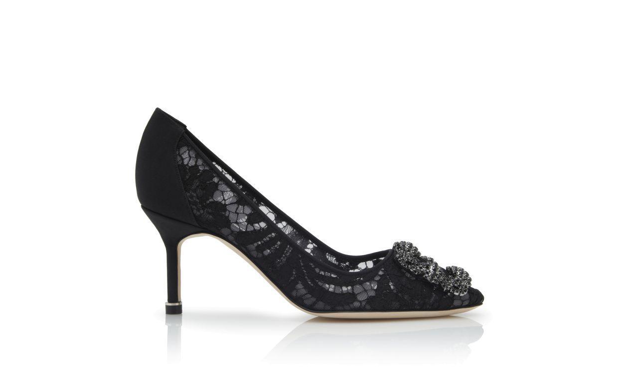 HANGISI LACE 70 Black Lace Jewel Buckle Pumps Product Image