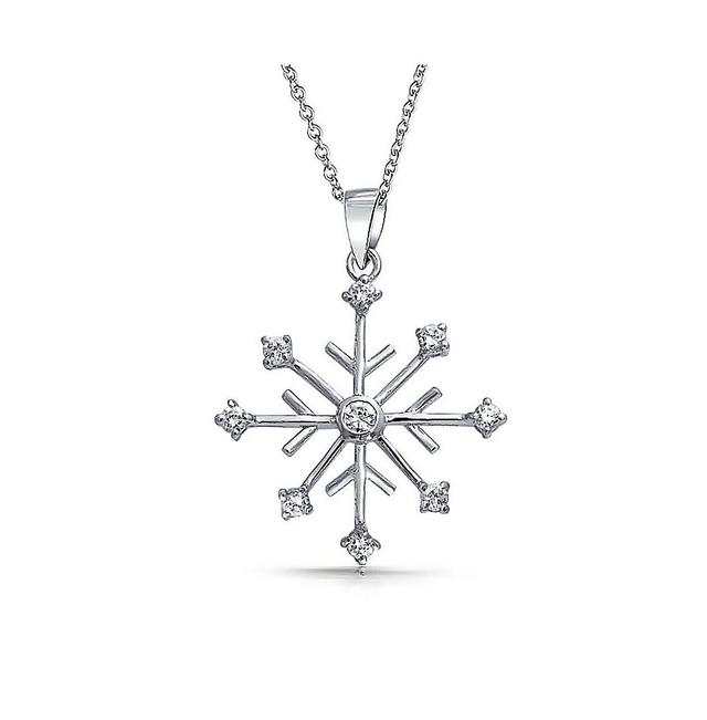 Simple Cz Cubic Zirconia Accent Christmas Holiday Party Frozen Winter Snowflake Pendant Necklace For Women For Teen Sterling Silver Product Image