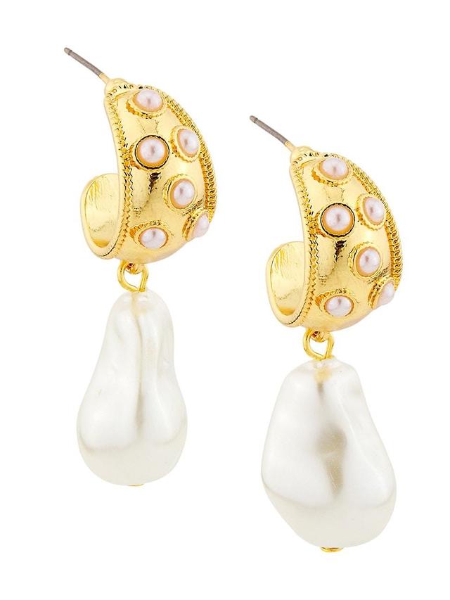 Womens 22K-Gold-Plated & Imitation Pearl Drop Earrings Product Image