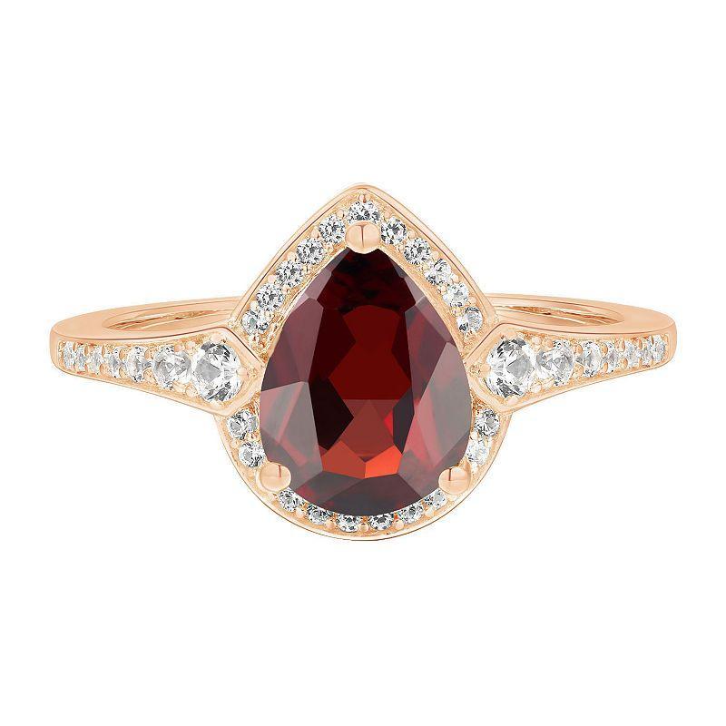 14k Rose Gold Over Silver Garnet & Lab-Created White Sapphire Ring, Womens Product Image