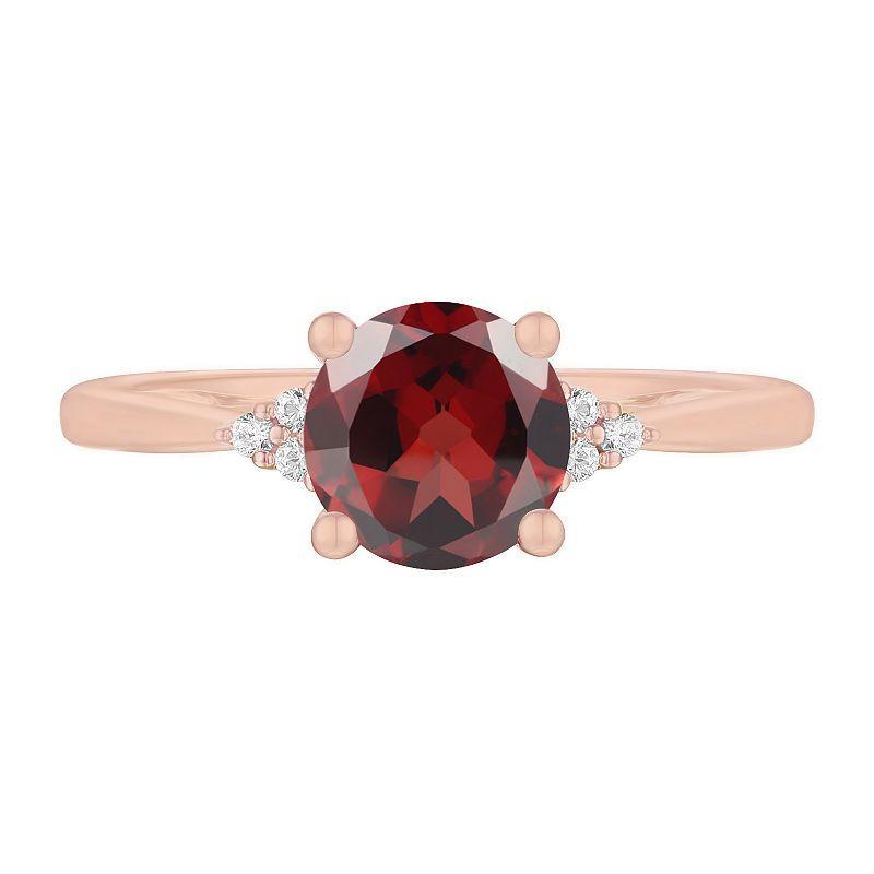 14k Rose Gold Over Silver Garnet, Lab-Created White Sapphire Solitaire Ring, Womens Product Image