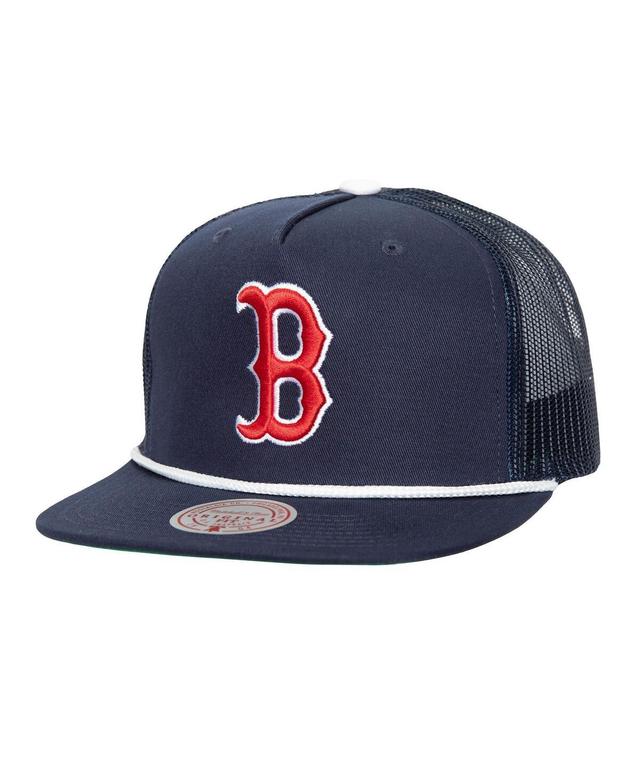 Mens Mitchell & Ness Boston Red Sox Rope Trucker Snapback Hat, Blue Product Image