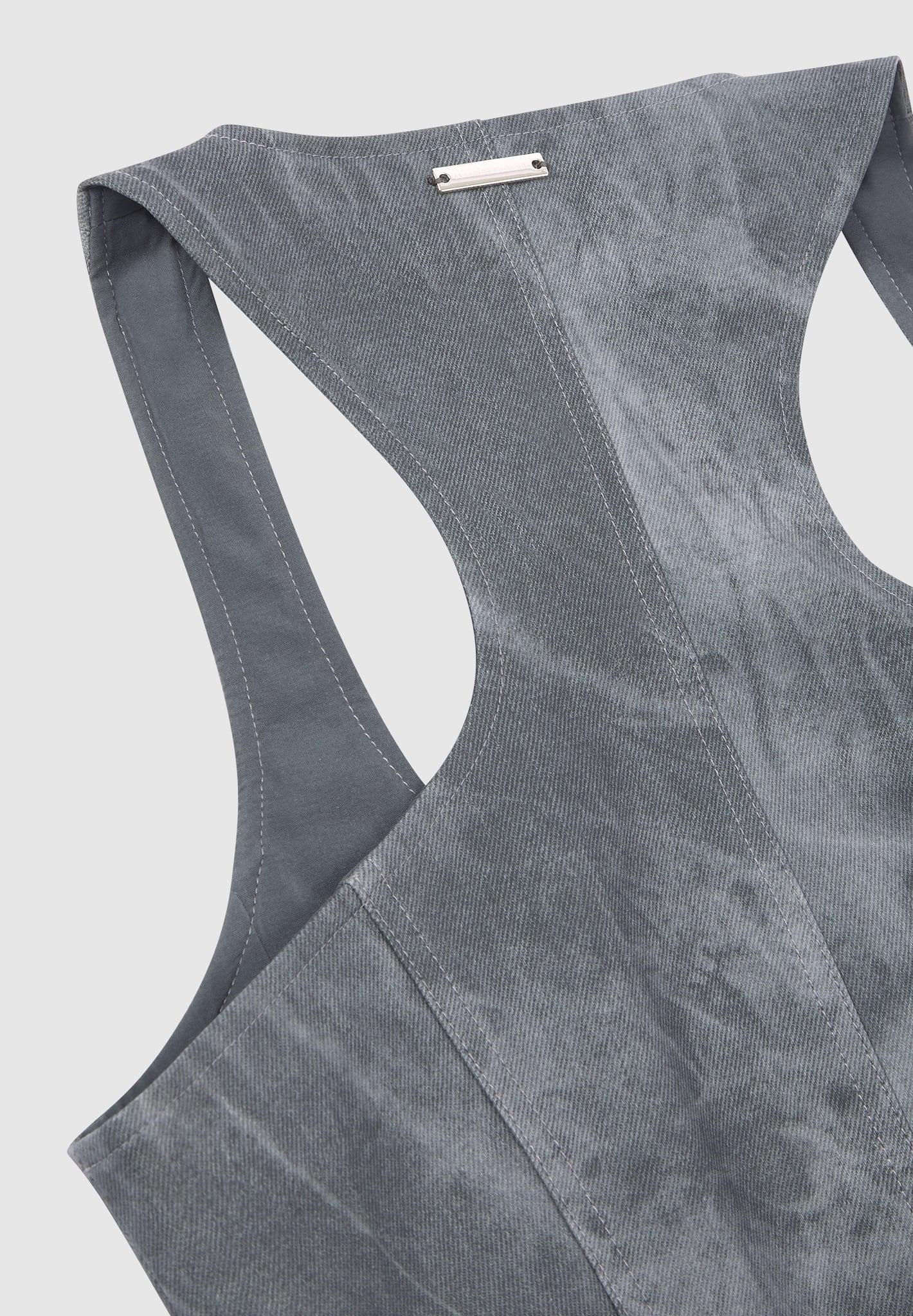 Vintage Marble Leather Corset Top - Washed Grey Female Product Image