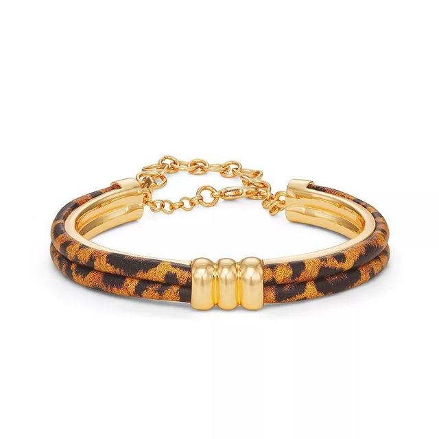 Nine West Gold Tone Two Layered Cheetah Print Cuff Bracelet, Womens, Brown Product Image