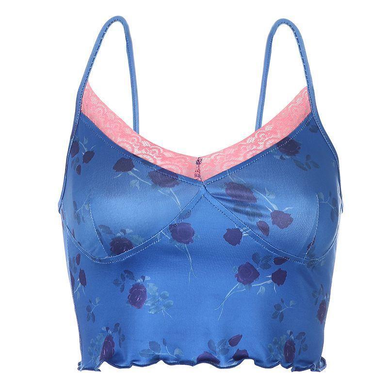 Lace Trim Floral Cropped Camisole Top Product Image