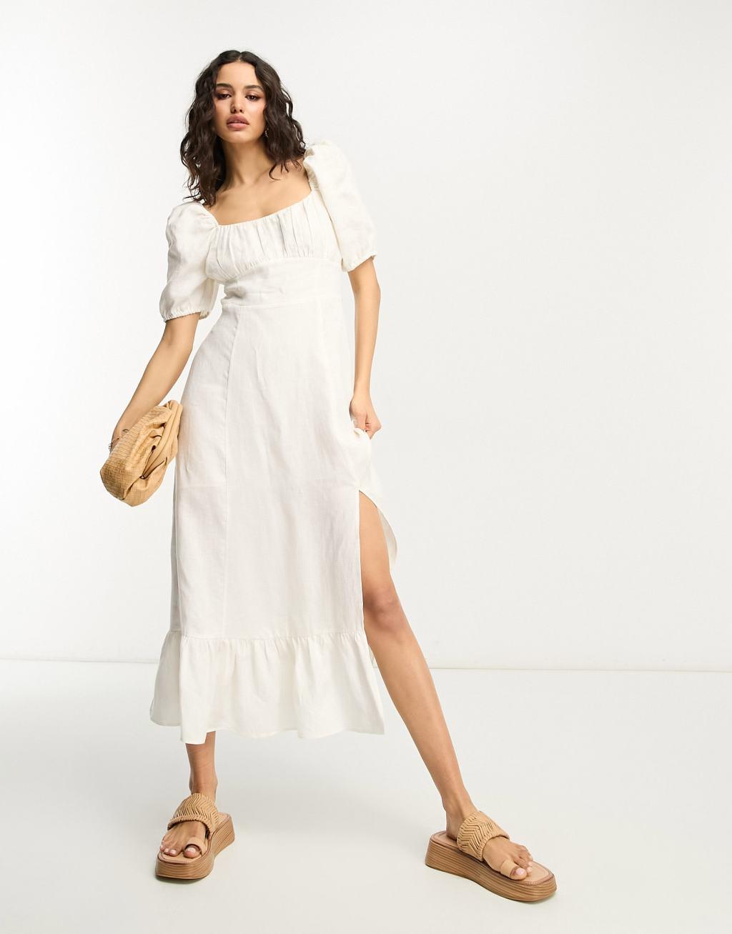 & Other Stories exclusive linen midi dress with split in off white Product Image