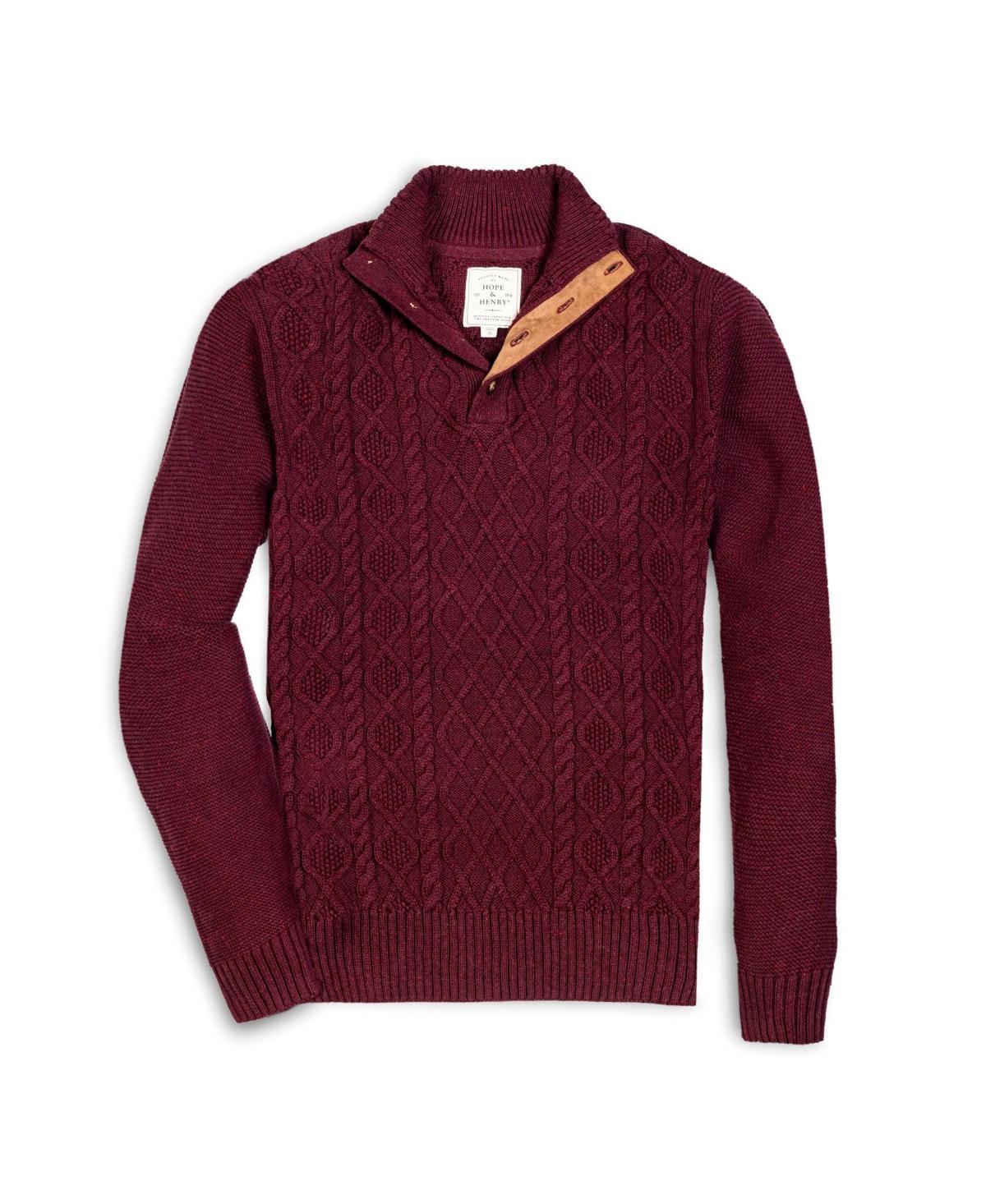 Hope & Henry Mens Organic Mock Neck Cable Button Sweater with Flecks Product Image