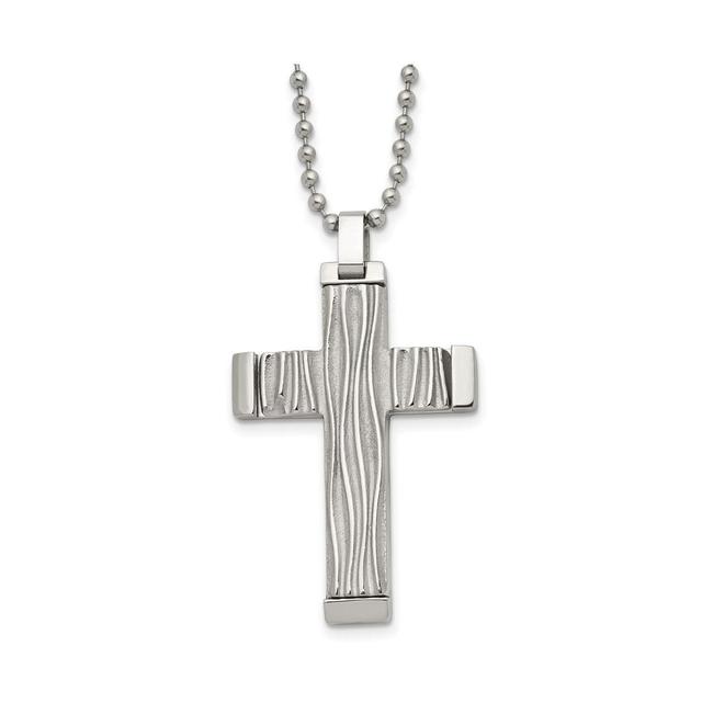 Chisel Polished Wave Design Cross Pendant on a Ball Chain Necklace Product Image