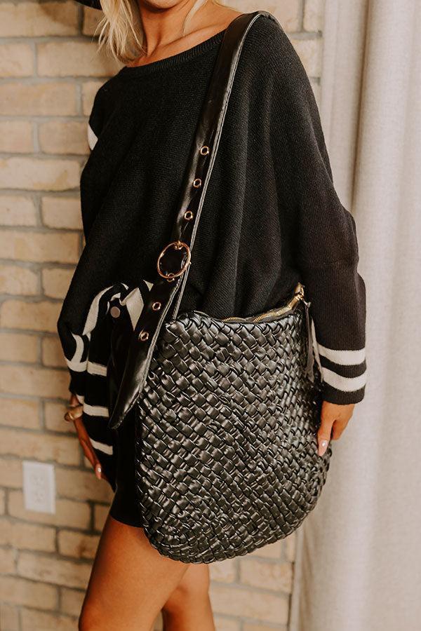 Chic Feeling Faux Leather Woven Tote In Black Product Image