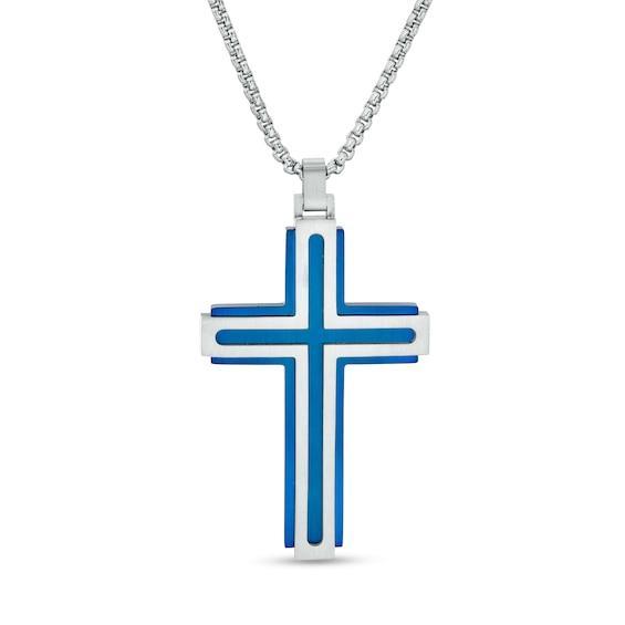 Men's Layered Cross Pendant in Two-Tone Stainless Steel - 24" Product Image