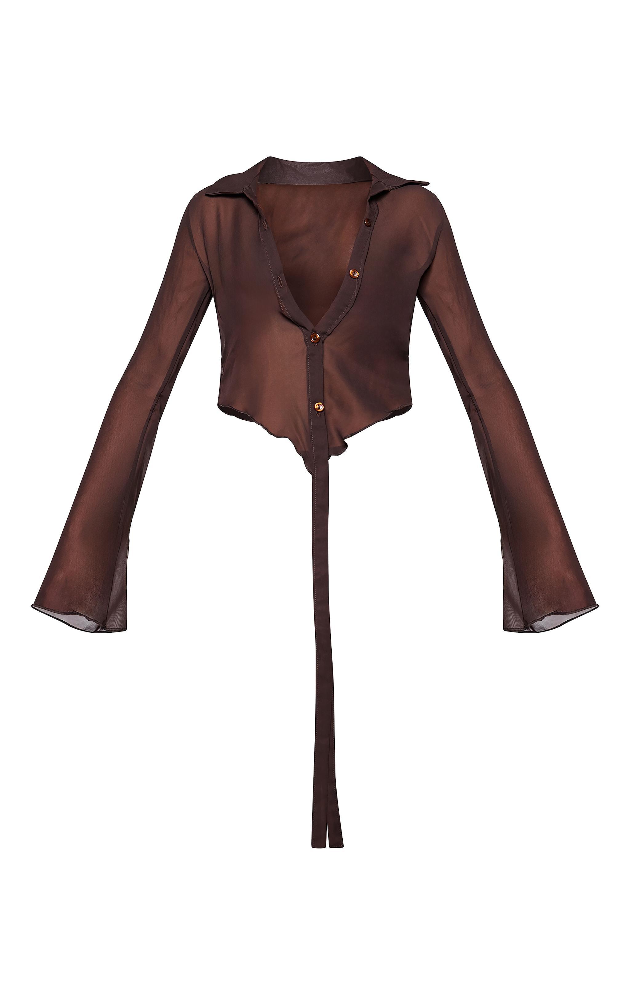 Brown Chiffon Ruched Bust Detail Blouse Product Image