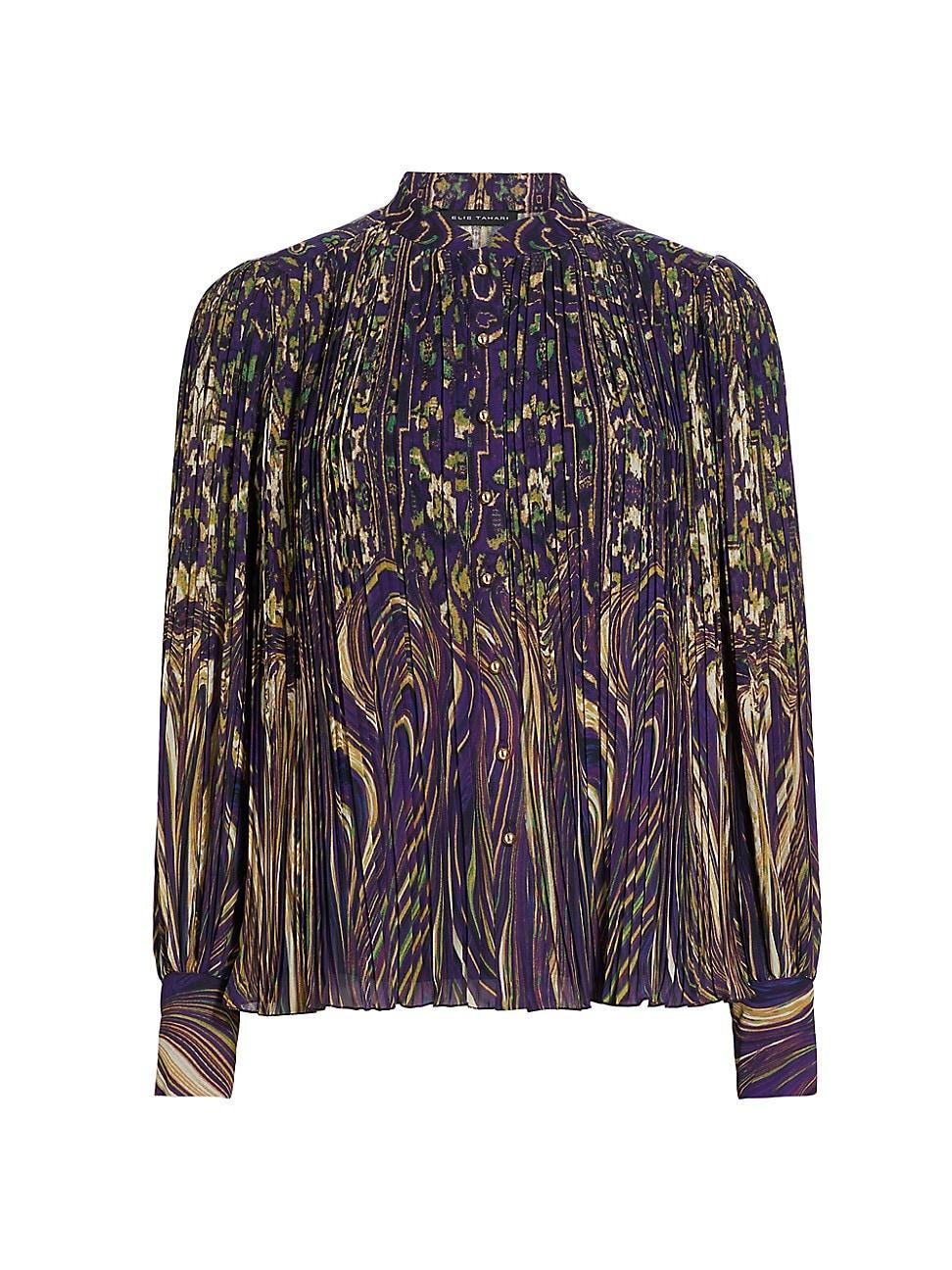 Womens Abbey Pleated Abstract Chiffon Blouse Product Image