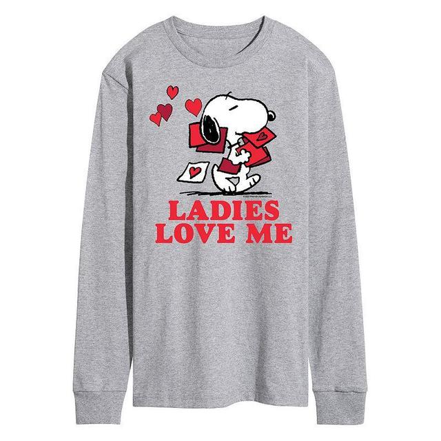 Mens Peanuts Ladies Love Me Long Sleeve Tee Med Grey Product Image