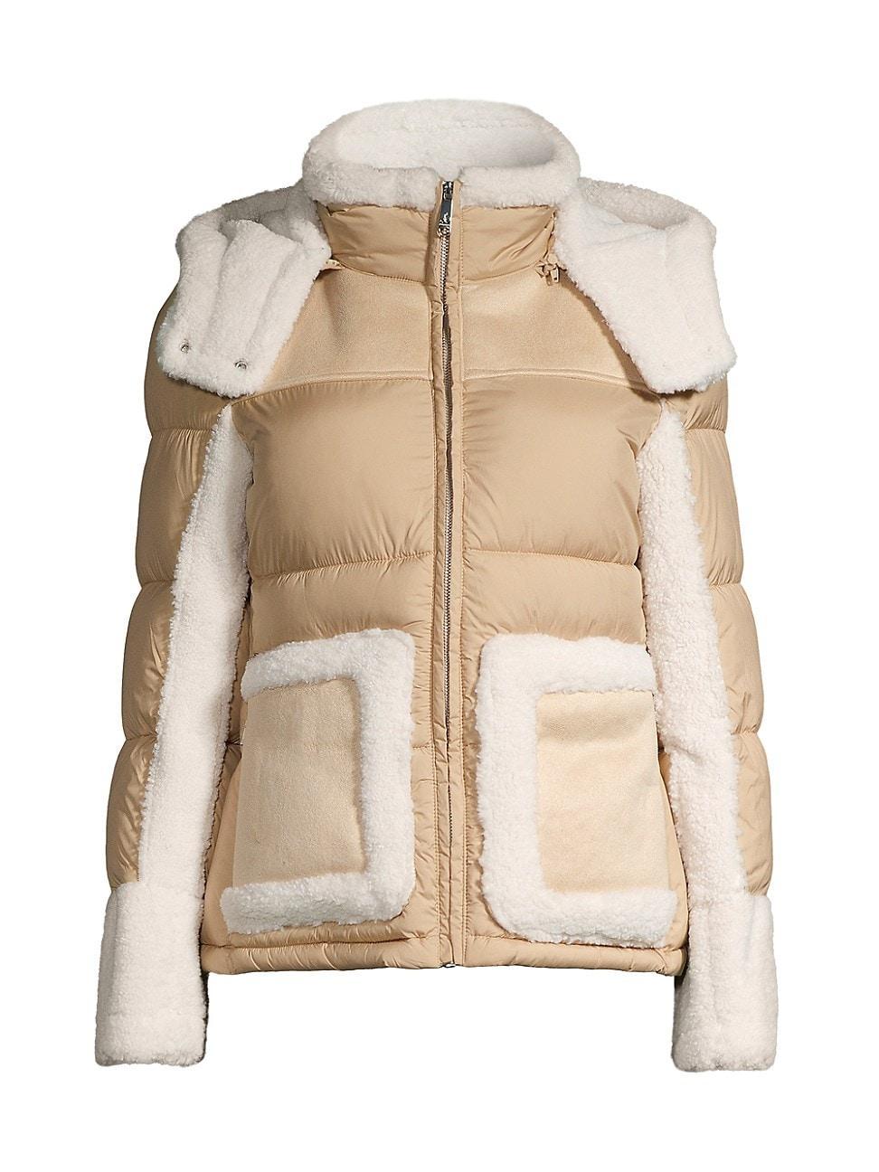 Womens Mixed-Media Puffer Jacket Product Image