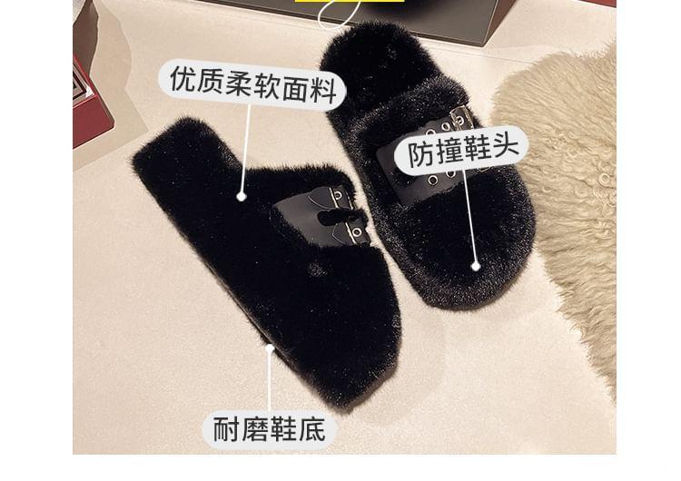 Platform Buckled Fluffy Slide Sandals Product Image