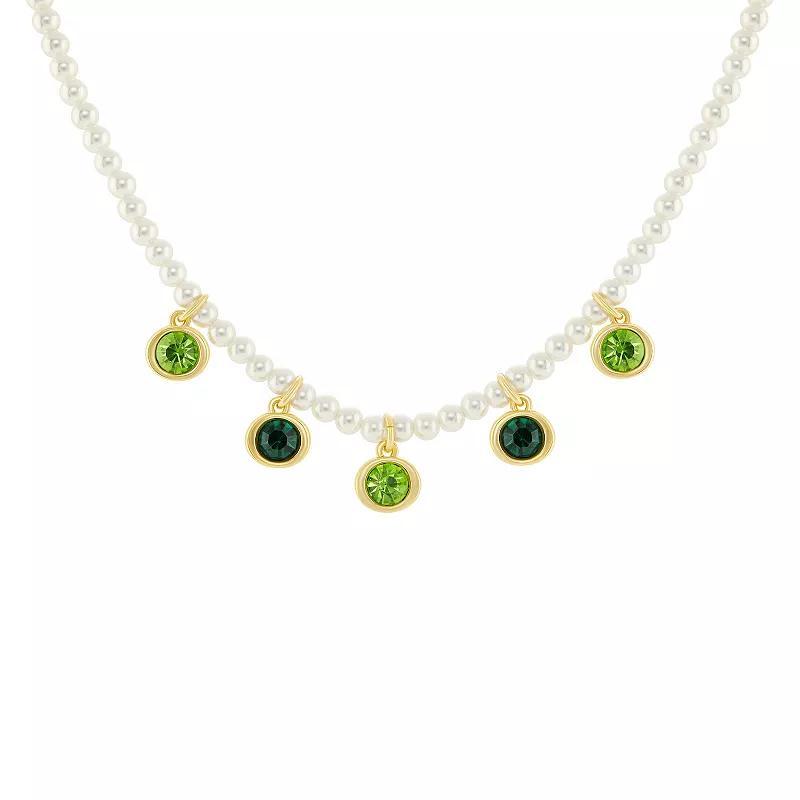 Emberly Gold Tone Green Crystal & Simulated Pearl Strand Charm Necklace, Womens Product Image