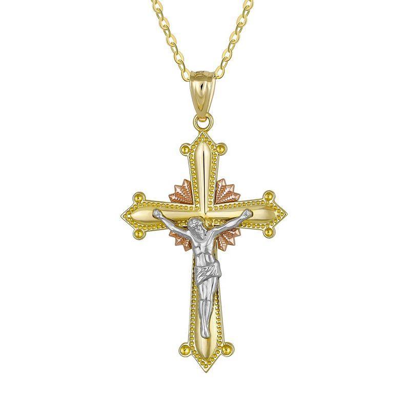 14k Gold Tri-Tone Crucifix Pendant Necklace, Womens Product Image