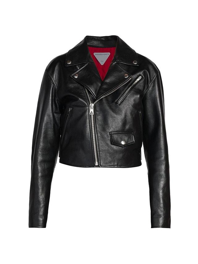 Womens Cropped Leather Moto Jacket Product Image