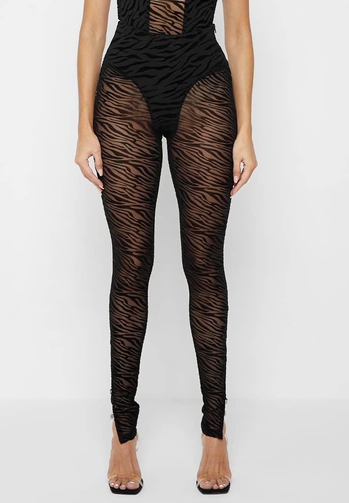 Mesh Zebra Print Leggings - Black Female product image