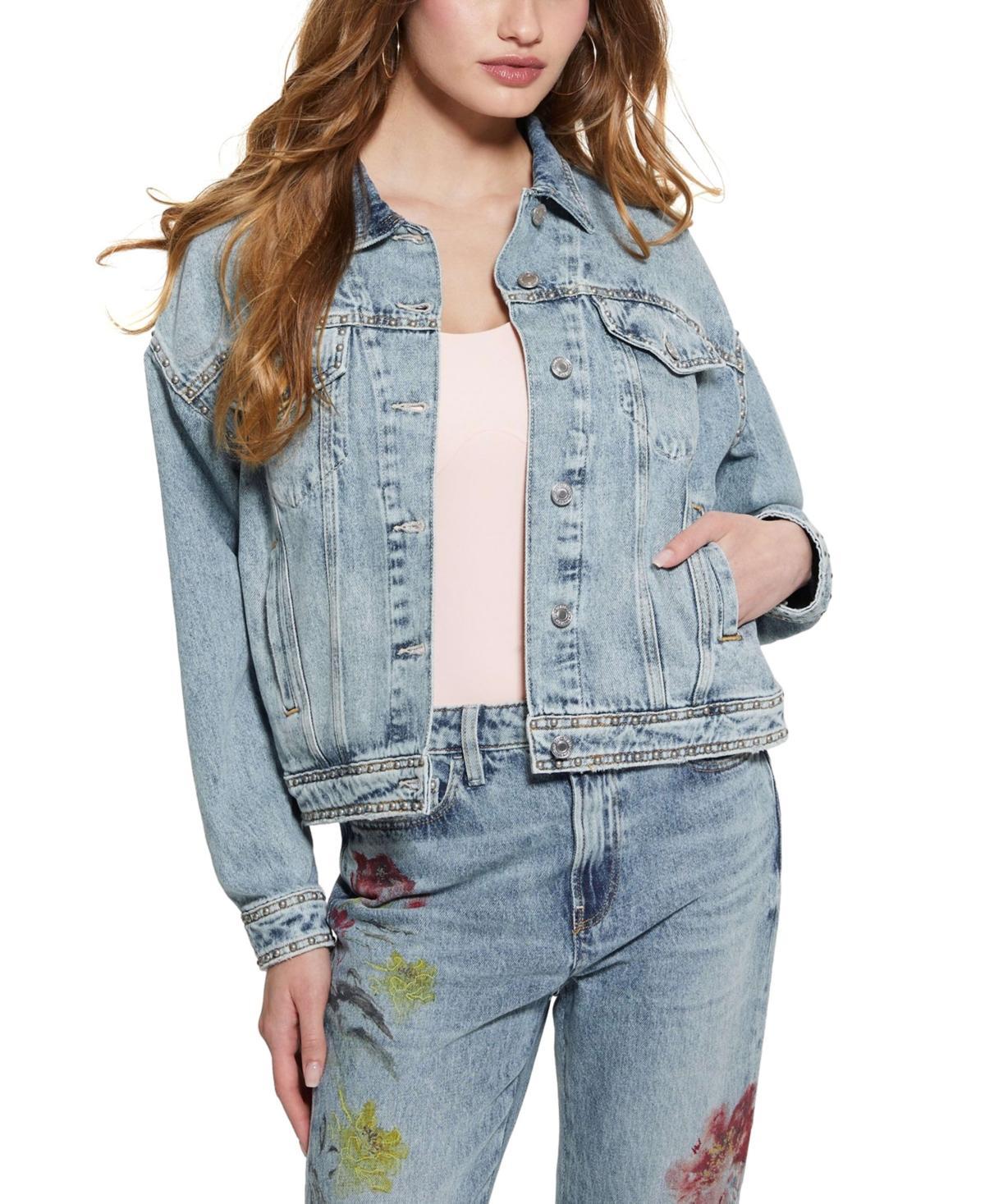 Guess Womens Clara Printed-Back Denim Jacket Product Image