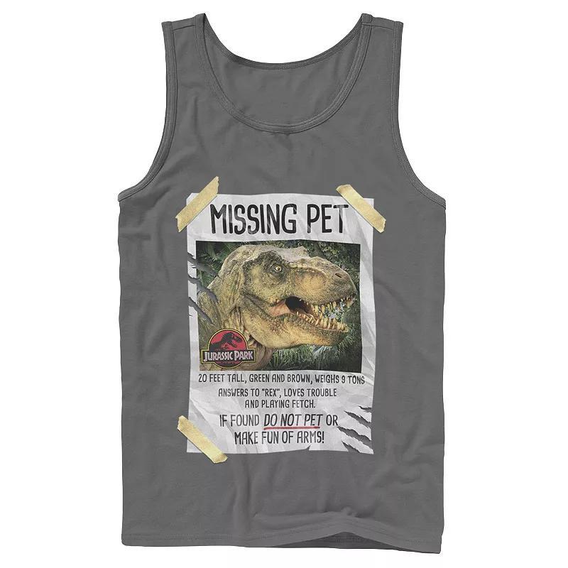 Mens Jurassic Park Missing Pet T-Rex Poster Taped Tank Top Athletic Grey Product Image