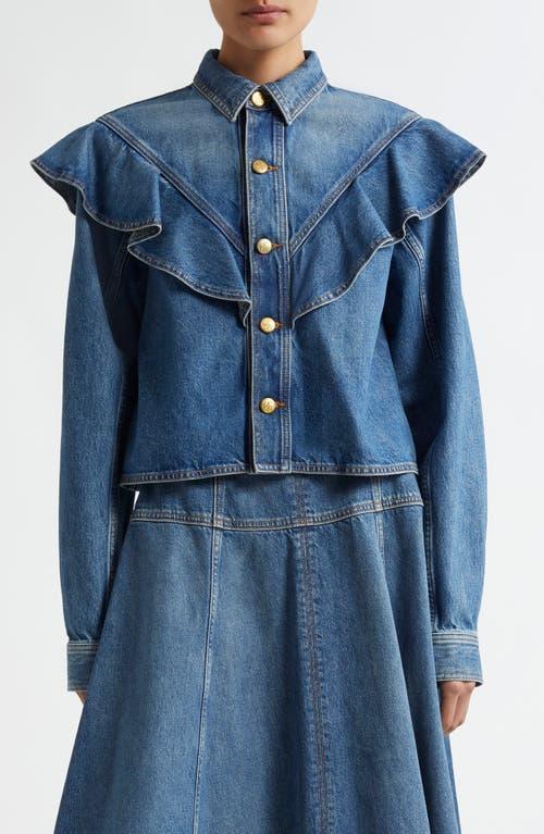 ULLA JOHNSON The Mathilde Ruffled Denim Shirt In Danube Product Image