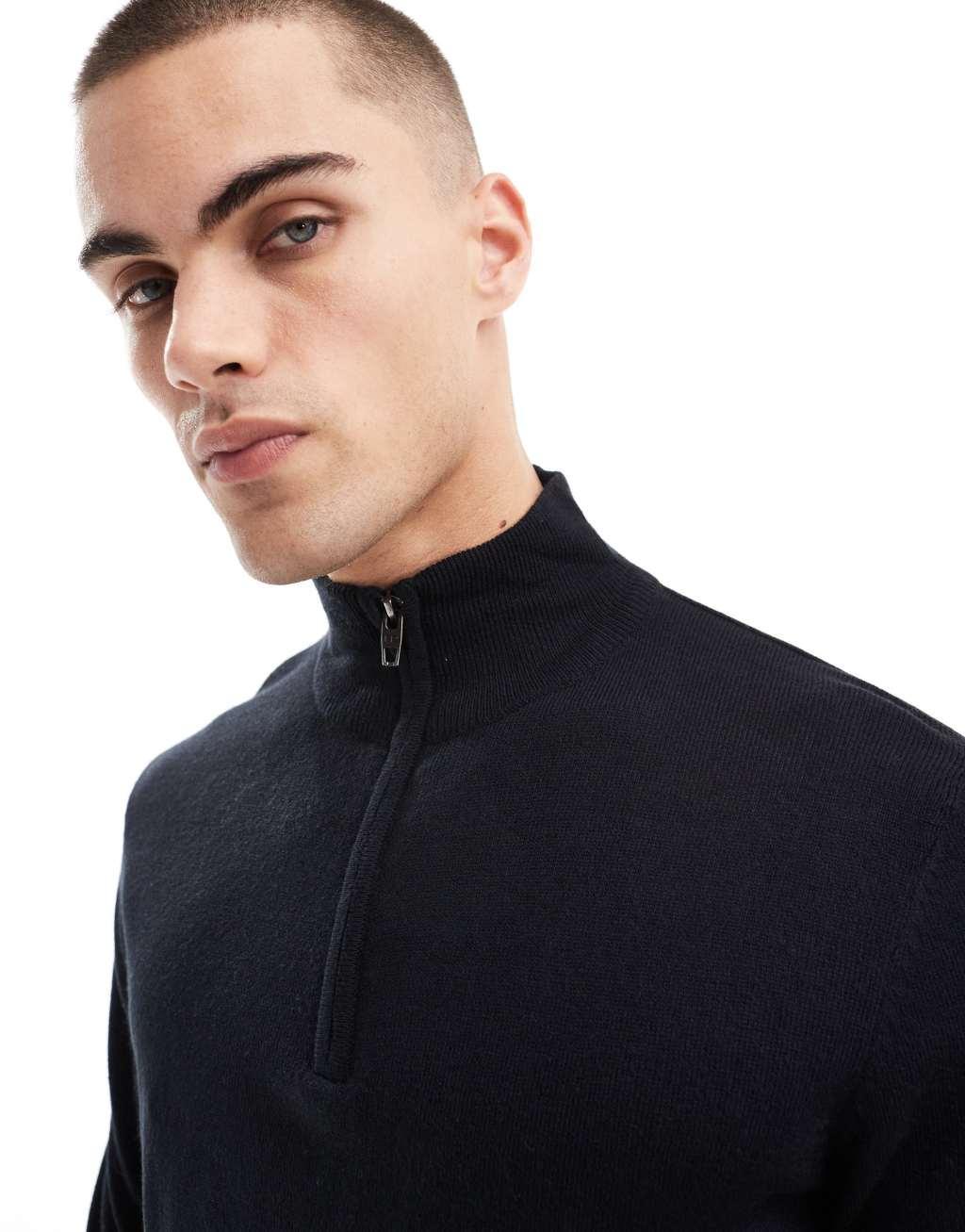 French Connection soft touch half zip sweater in navy Product Image