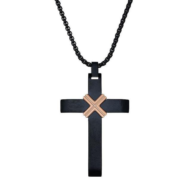 Mens LYNX Black & Rose Gold Ion-Plated Stainless Steel Cross Pendant Necklace Multicolor Product Image