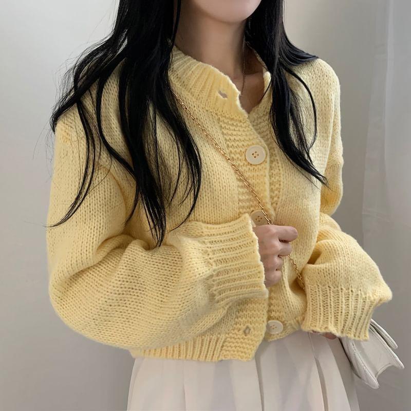 Round Neck Plain Cardigan Product Image