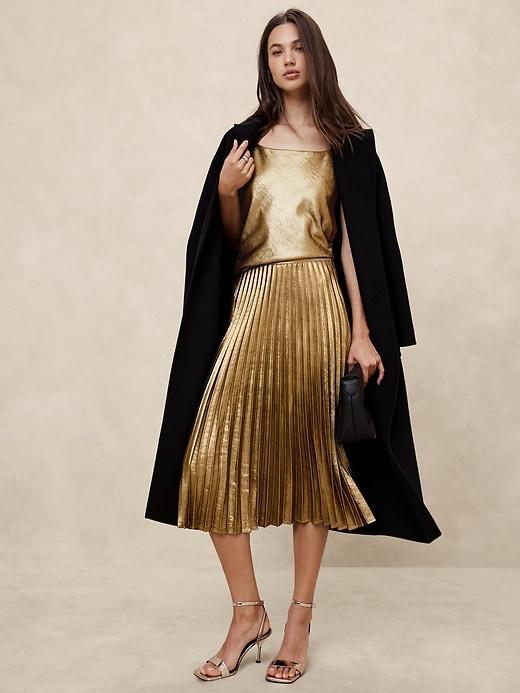 Lamé Pleated Midi Skirt Product Image