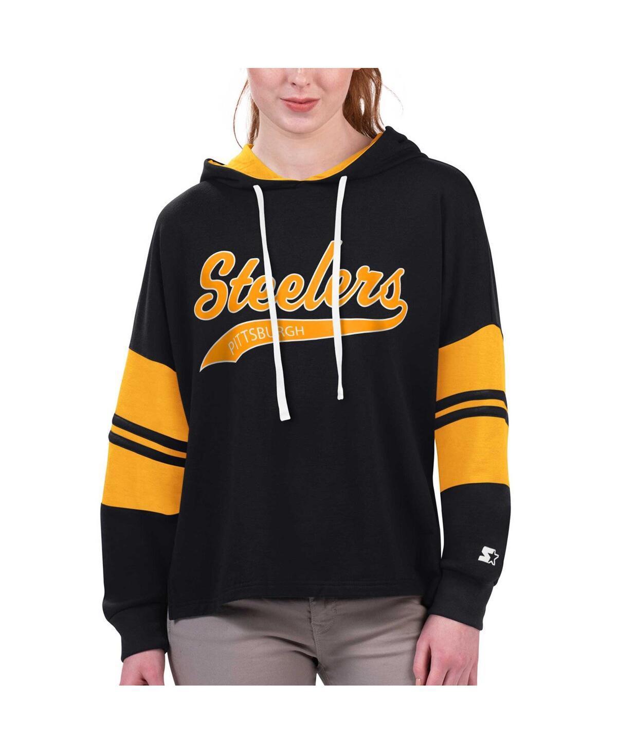 Womens Starter Black Pittsburgh Steelers Bump And Run Long Sleeve Hoodie T-shirt Product Image