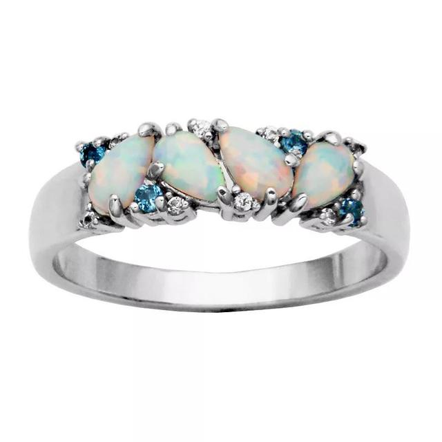 Sterling Silver Lab-Created Opal & Swiss Blue Topaz Ring, Womens Product Image