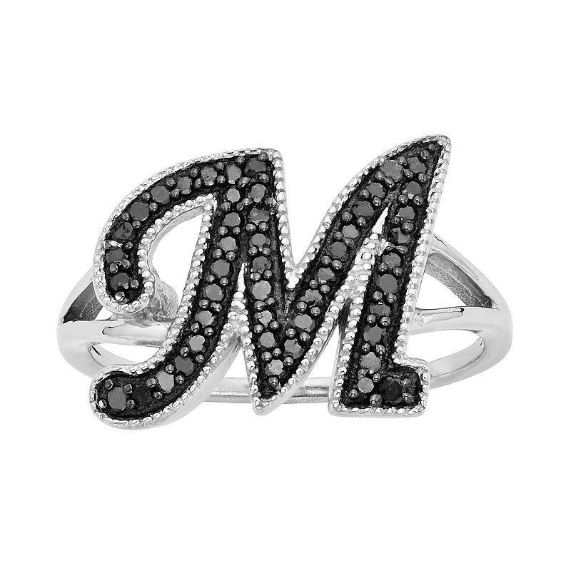 Jewelexcess Sterling Silver 1/4-ct. T.W. Black Diamond Initial Ring, Womens Product Image