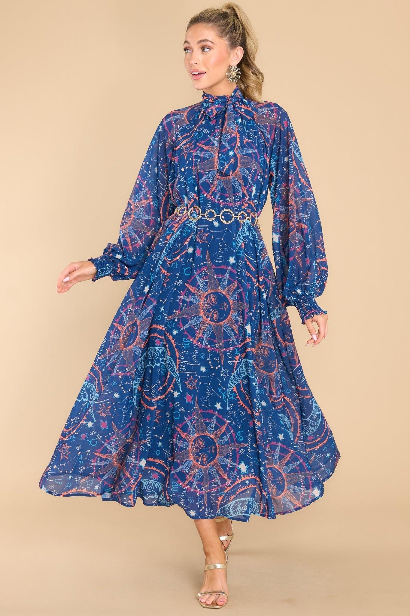 Aura Head In The Stars Navy Multi Print Maxi Dress Product Image