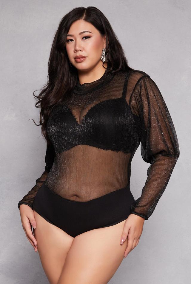 Womens Plus Size Lurex Balloon Sleeve Bodysuit Product Image