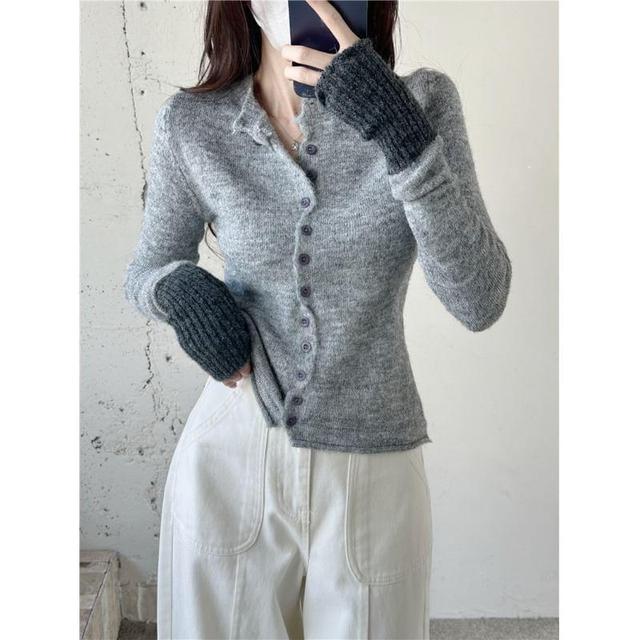 Crew Neck Panel Cardigan Product Image