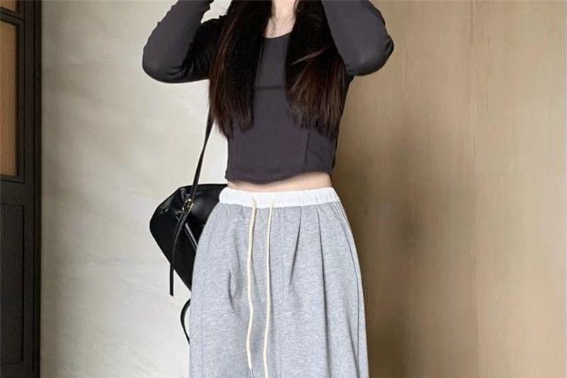 Drawstring Waist Plain Wide Leg Pants Product Image