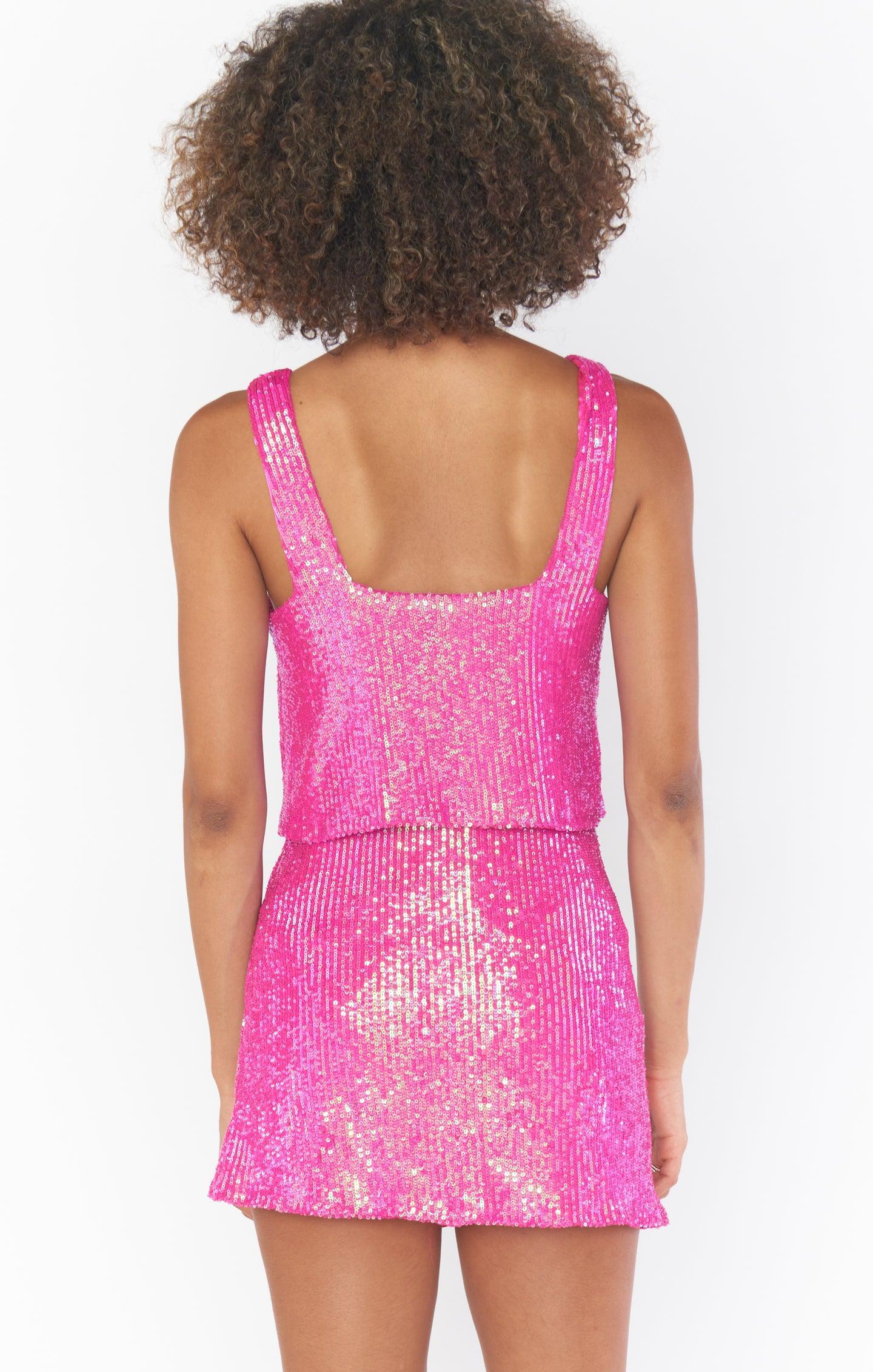 Tara Crop Top ~ Pink Disco Sequin Product Image