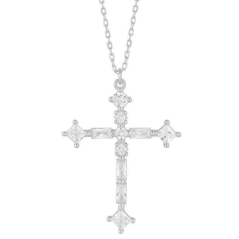 Sunkissed Sterling 14k Cubic Zirconia Cross Pendant Necklace, Womens, Silver Tone Product Image