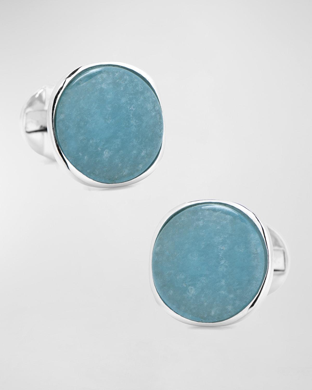 Mens Ox & Bull Trading Co. Sterling Silver & Aquamarine Jade Cufflinks Product Image