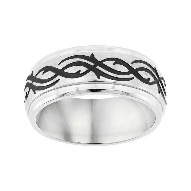 AXL Stainless Steel Black Scroll Mens Wedding Band Grey Product Image