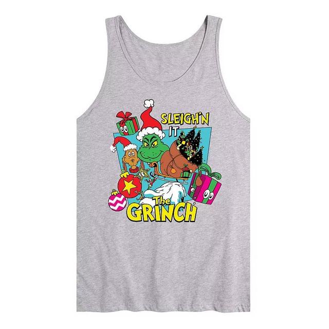 Mens Dr. Seuss The Grinch Sleighn It Graphic Tank Top Grey Gray Product Image