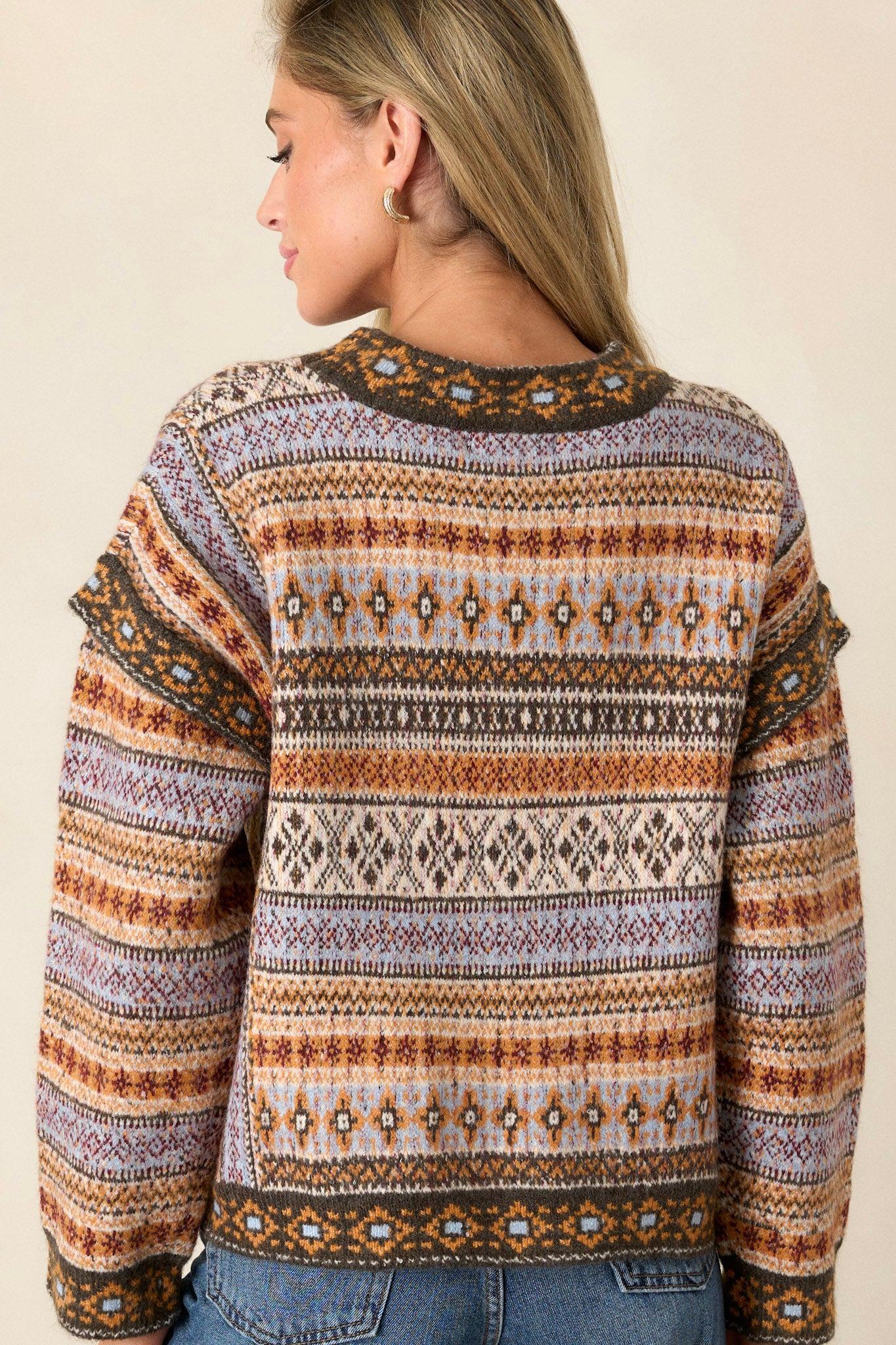 Wild Ride Light Brown Multi Fair Isle Print Sweater Product Image