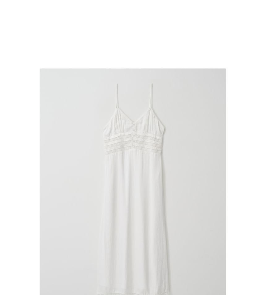 Spaghetti Strap Lace-Trim Satin Dress (White) Product Image