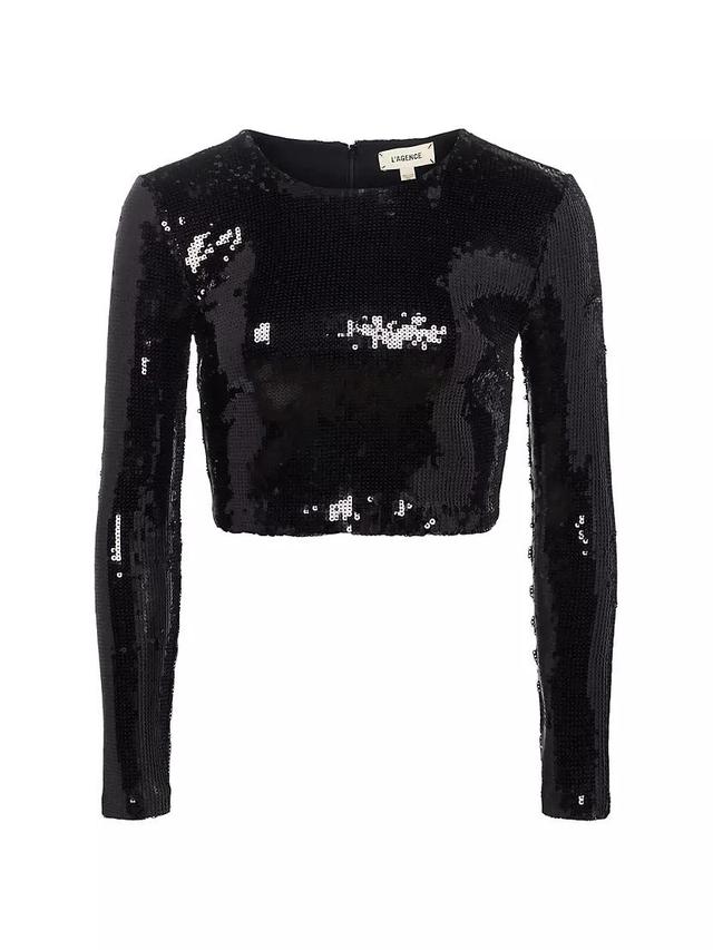 Rogan Sequined Long-Sleeve Crop Top Product Image