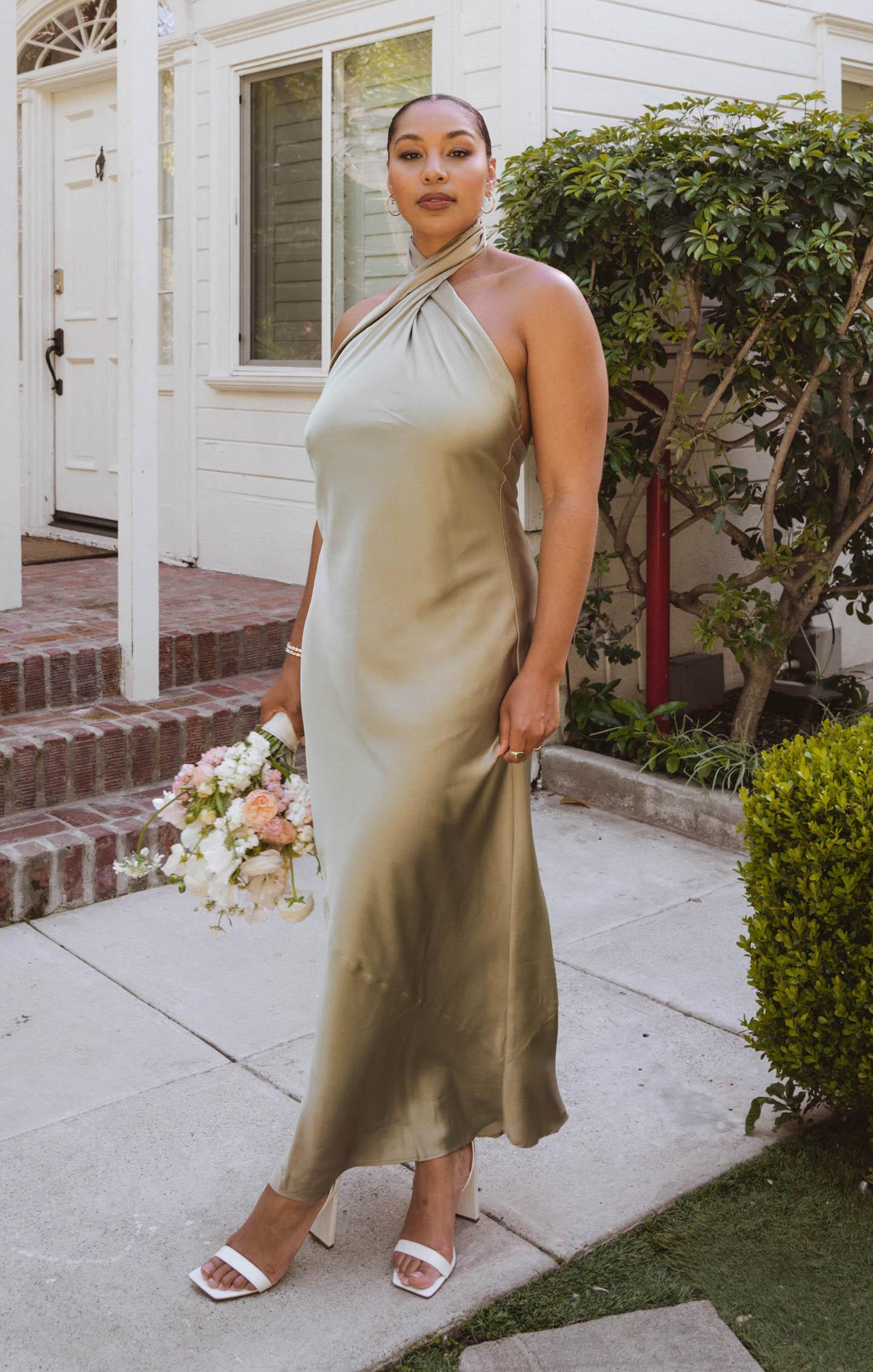 Jasmine Halter Maxi Dress ~ Moss Green Luxe Satin Product Image