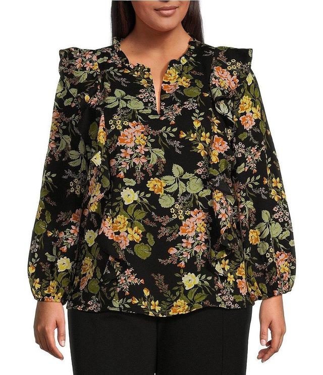 Sugarlips Plus Size Long Sleeve Floral Printed Blouse Product Image